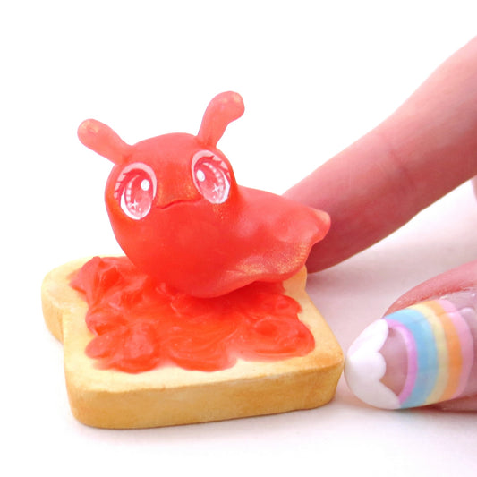 Strawberry Jam Slug Figurine - Polymer Clay Animals Cottagecore Fruit Collection