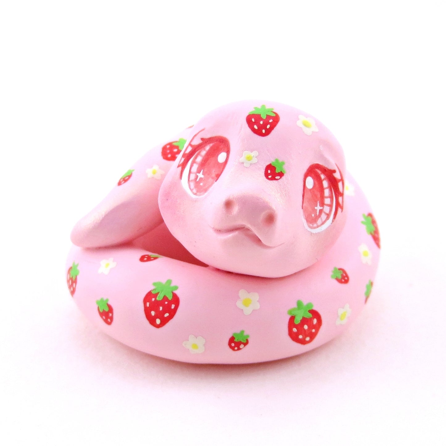 Strawberry Snake Figurine - Polymer Clay Animals Cottagecore Fruit Collection