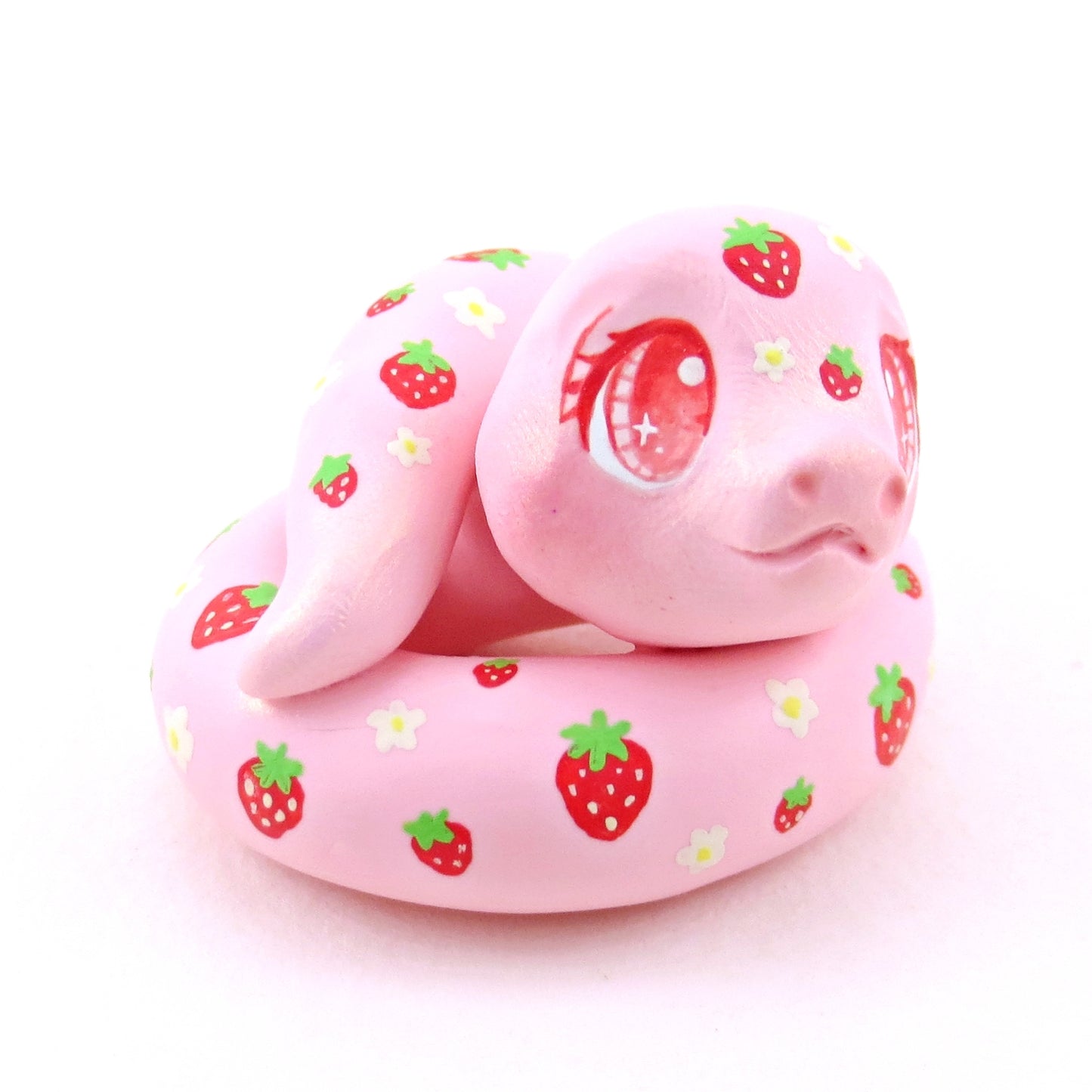 Strawberry Snake Figurine - Polymer Clay Animals Cottagecore Fruit Collection