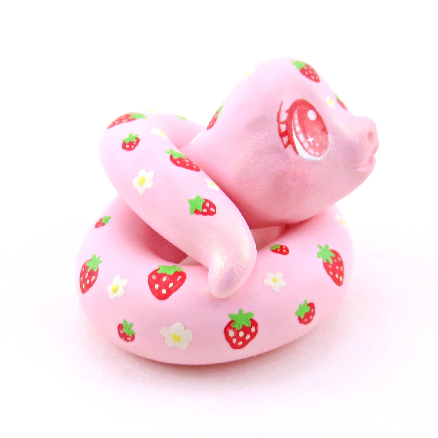 Strawberry Snake Figurine - Polymer Clay Animals Cottagecore Fruit Collection