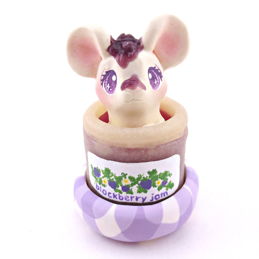 Blackberry Jam Jar Mouse Figurine - Polymer Clay Animals Cottagecore Fruit Collection
