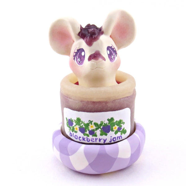 Blackberry Jam Jar Mouse Figurine - Polymer Clay Animals Cottagecore Fruit Collection