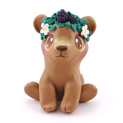 Blackberry Crown Bear Cub Figurine - Polymer Clay Animals Cottagecore Fruit Collection