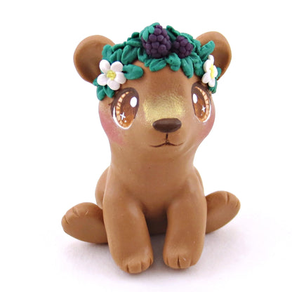 Blackberry Crown Bear Cub Figurine - Polymer Clay Animals Cottagecore Fruit Collection