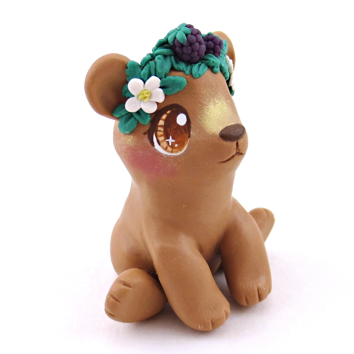 Blackberry Crown Bear Cub Figurine - Polymer Clay Animals Cottagecore Fruit Collection