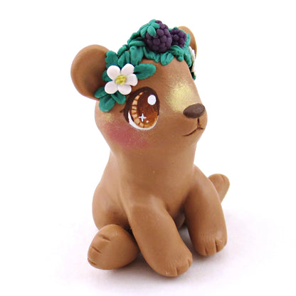 Blackberry Crown Bear Cub Figurine - Polymer Clay Animals Cottagecore Fruit Collection