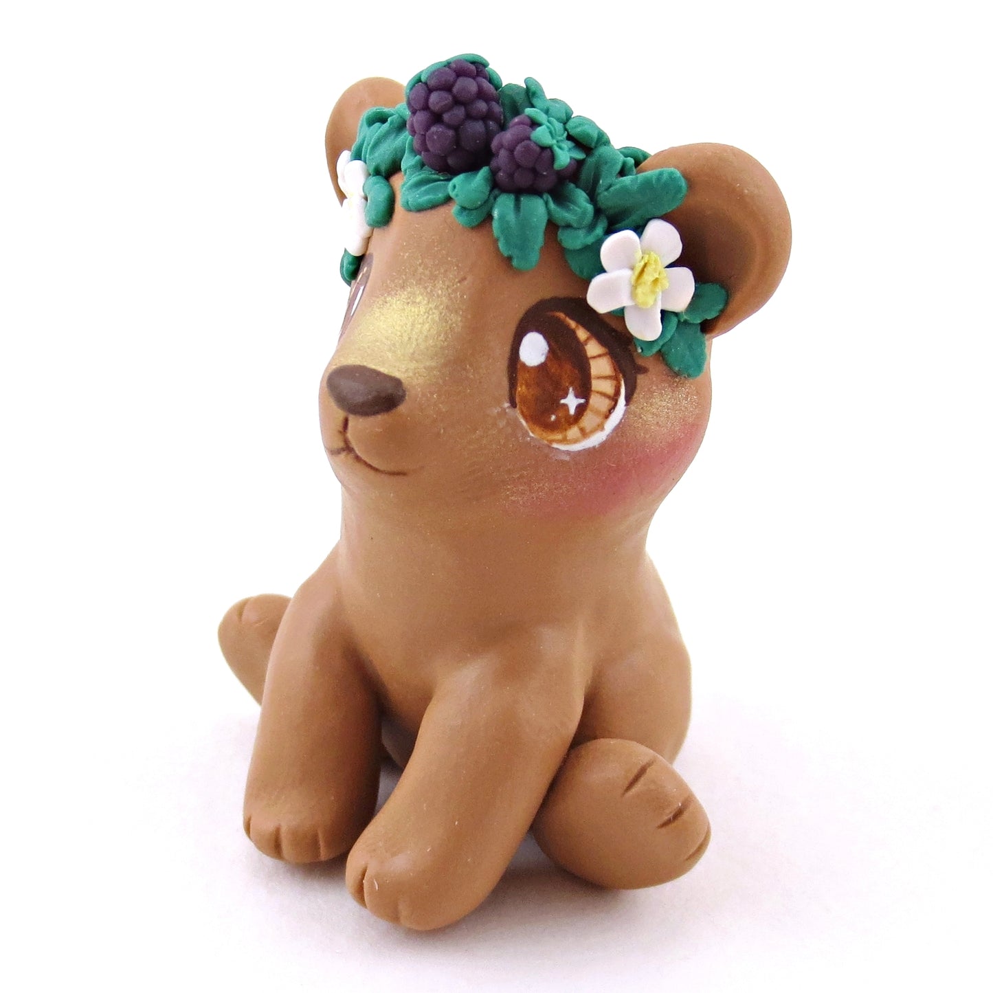 Blackberry Crown Bear Cub Figurine - Polymer Clay Animals Cottagecore Fruit Collection