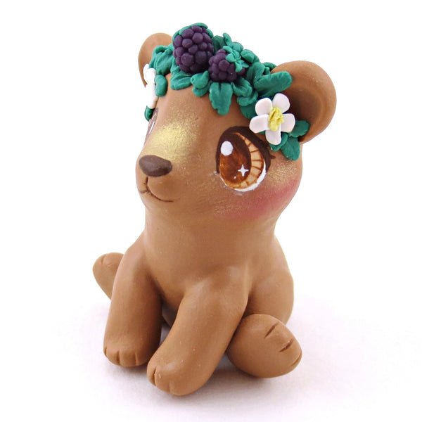 Blackberry Crown Bear Cub Figurine - Polymer Clay Animals Cottagecore Fruit Collection