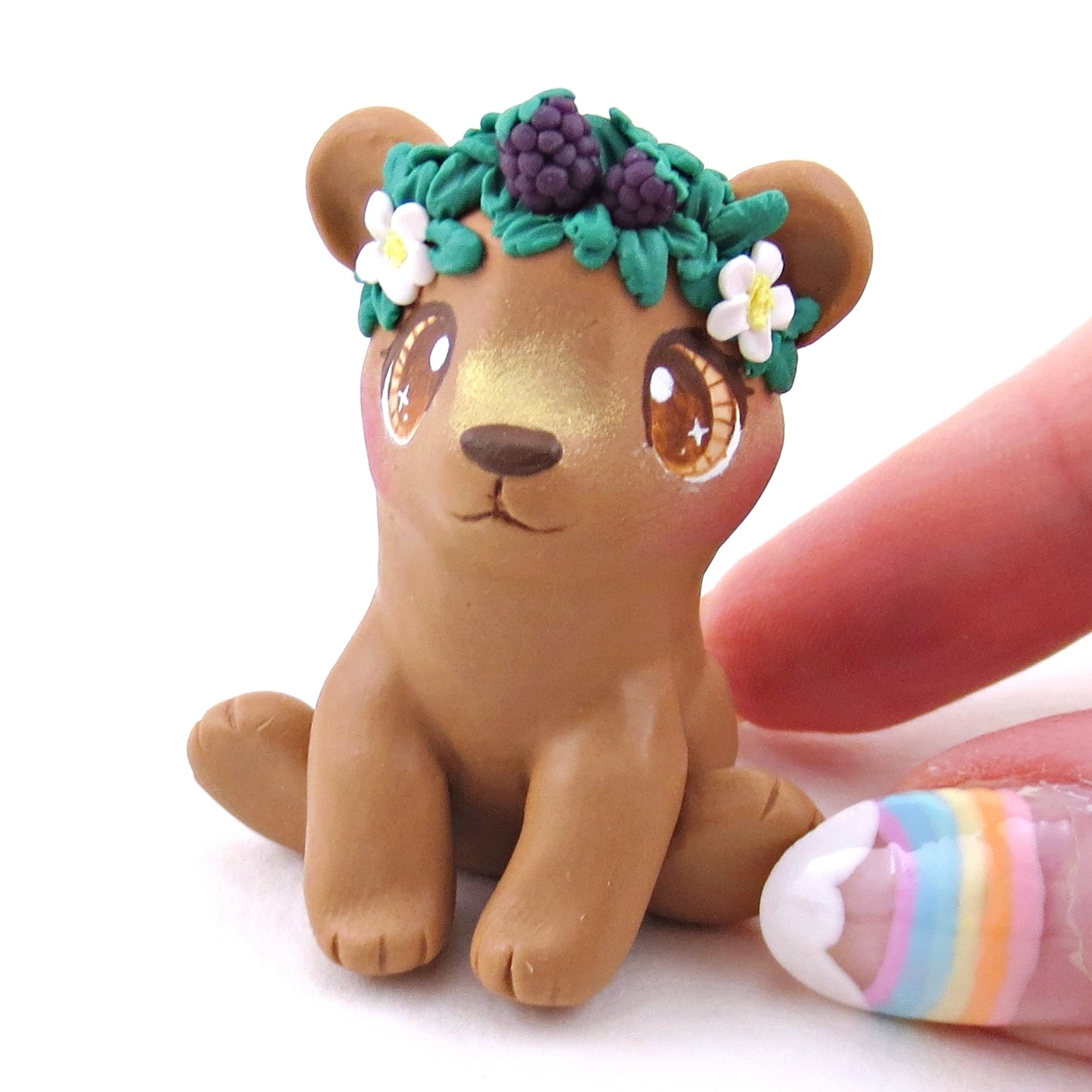 Blackberry Crown Bear Cub Figurine - Polymer Clay Animals Cottagecore Fruit Collection