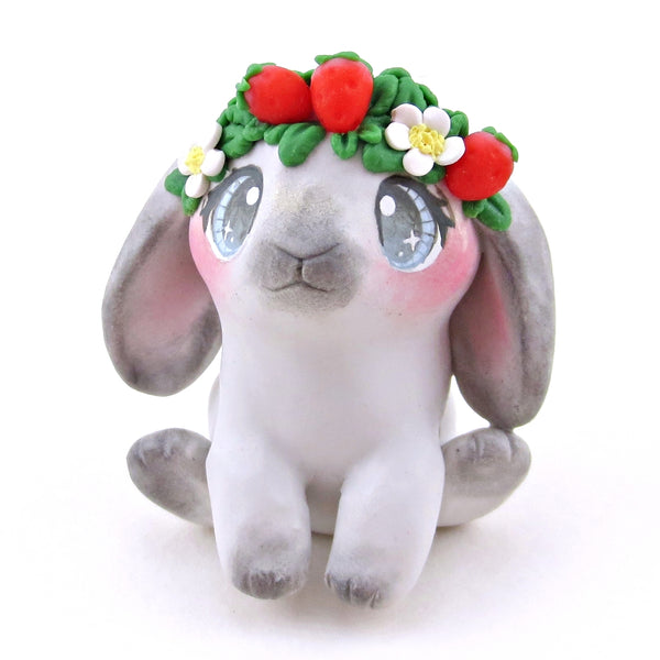 Strawberry Crown Bunny Figurine - Polymer Clay Animals Cottagecore Fruit Collection