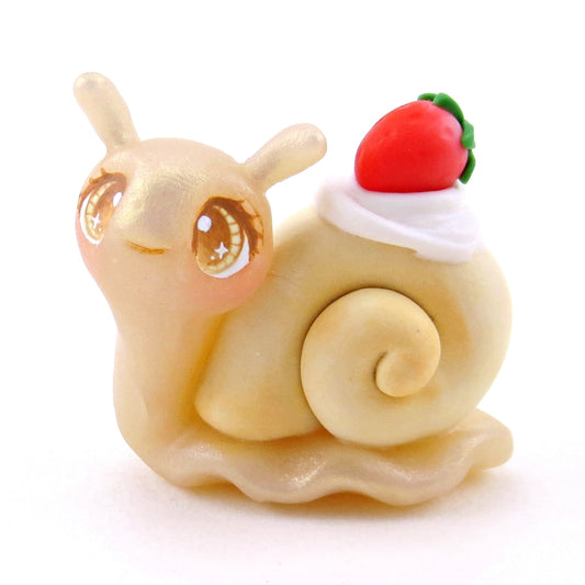 Strawberry Shortcake Snail Figurine - Polymer Clay Animals Cottagecore Fruit Collection