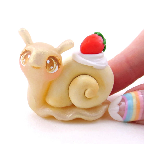 Strawberry Shortcake Snail Figurine - Polymer Clay Animals Cottagecore Fruit Collection
