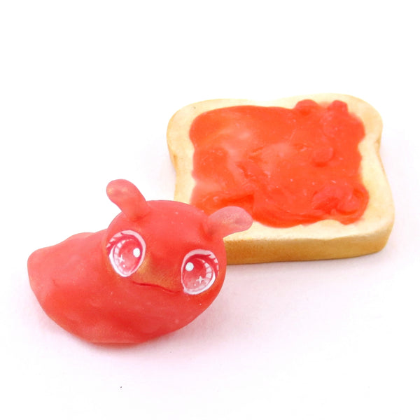 Strawberry Jam Slug Figurine - Polymer Clay Animals Cottagecore Fruit Collection