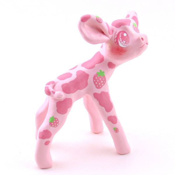 Strawberry Cow Figurine - Polymer Clay Animals Cottagecore Fruit Collection