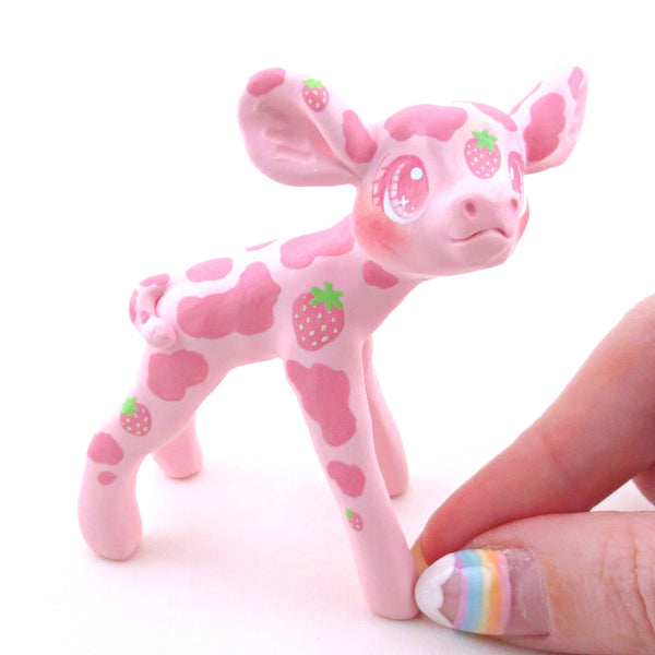 Strawberry Cow Figurine - Polymer Clay Animals Cottagecore Fruit Collection