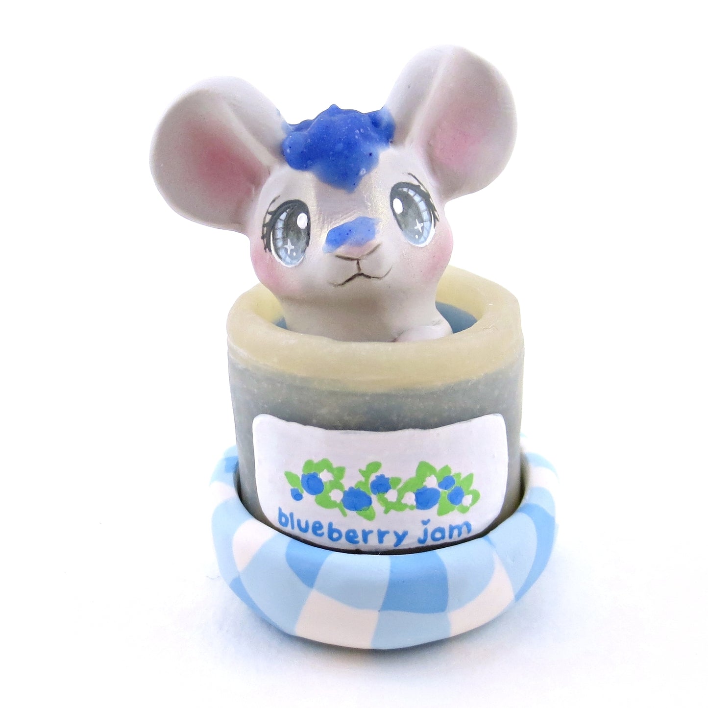 Blueberry Jam Jar Mouse Figurine - Polymer Clay Animals Cottagecore Fruit Collection