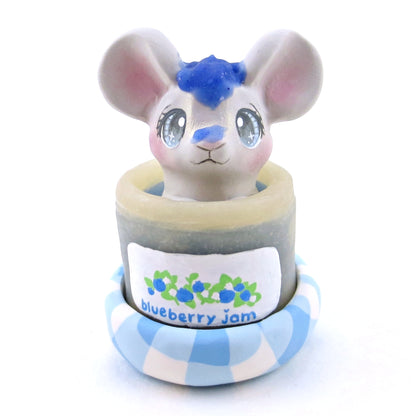 Blueberry Jam Jar Mouse Figurine - Polymer Clay Animals Cottagecore Fruit Collection