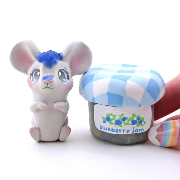 Blueberry Jam Jar Mouse Figurine - Polymer Clay Animals Cottagecore Fruit Collection