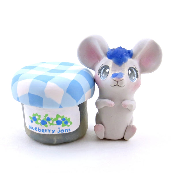 Blueberry Jam Jar Mouse Figurine - Polymer Clay Animals Cottagecore Fruit Collection