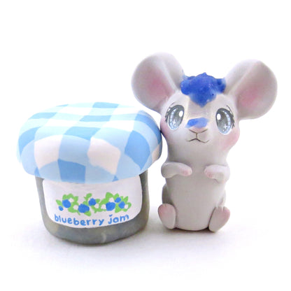 Blueberry Jam Jar Mouse Figurine - Polymer Clay Animals Cottagecore Fruit Collection