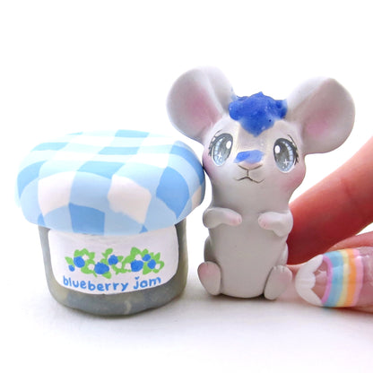 Blueberry Jam Jar Mouse Figurine - Polymer Clay Animals Cottagecore Fruit Collection