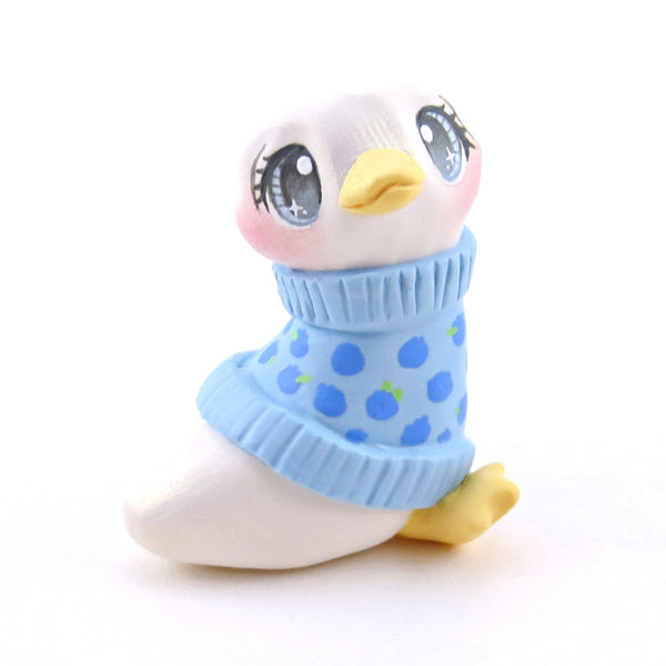 Blueberry Sweater Goose Figurine - Polymer Clay Animals Cottagecore Fruit Collection