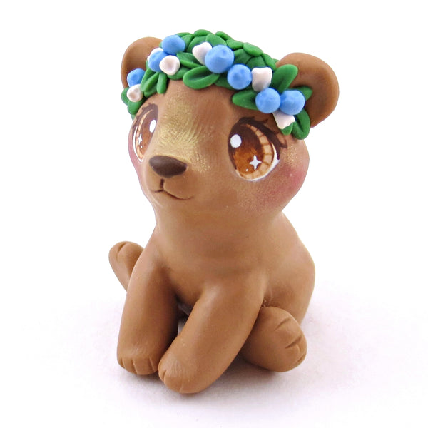 Blueberry Crown Bear Cub Figurine - Polymer Clay Animals Cottagecore Fruit Collection
