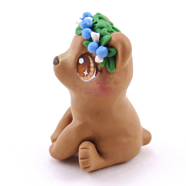 Blueberry Crown Bear Cub Figurine - Polymer Clay Animals Cottagecore Fruit Collection