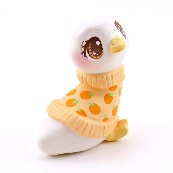 Orange Sweater Goose Figurine - Polymer Clay Animals Cottagecore Fruit Collection