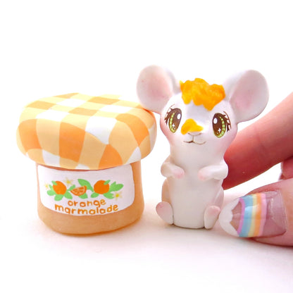 Orange Marmalade Jam Jar Mouse Figurine - Polymer Clay Animals Cottagecore Fruit Collection