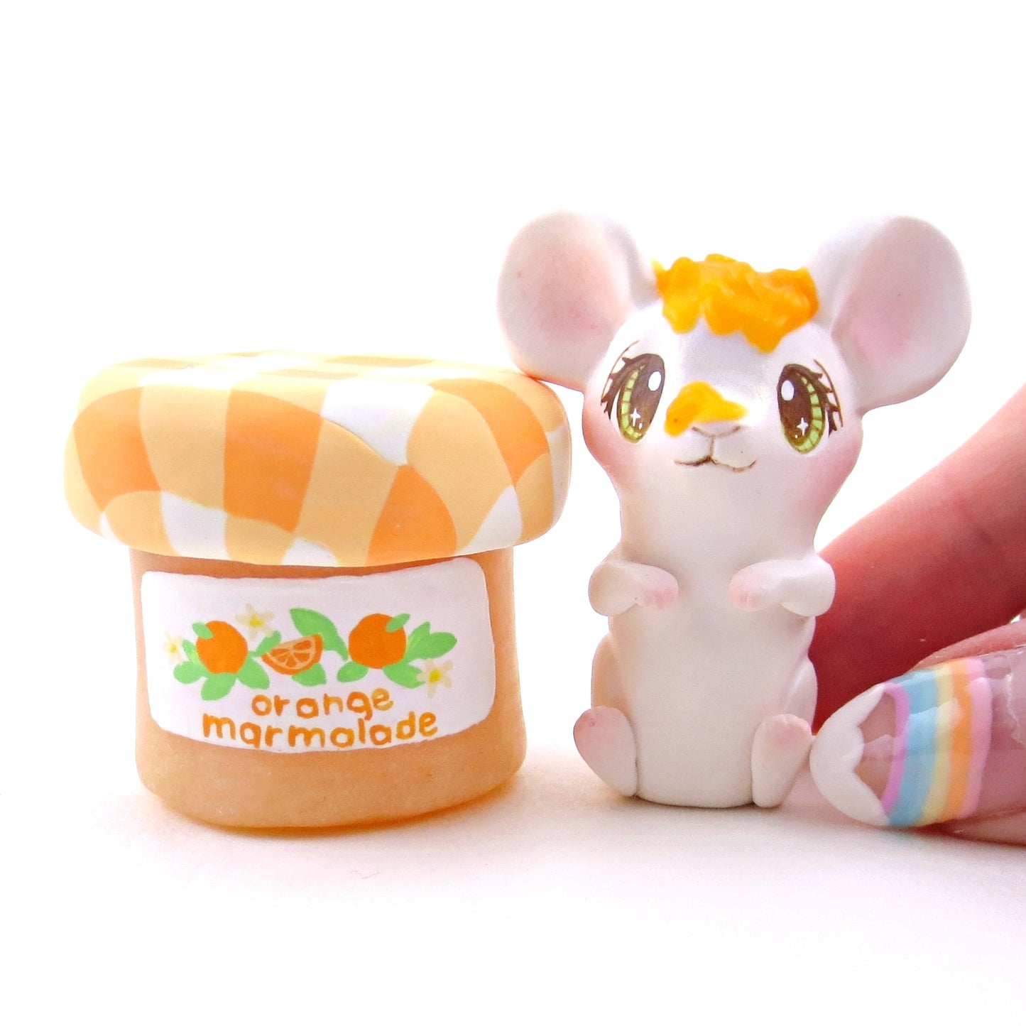 Orange Marmalade Jam Jar Mouse Figurine - Polymer Clay Animals Cottagecore Fruit Collection