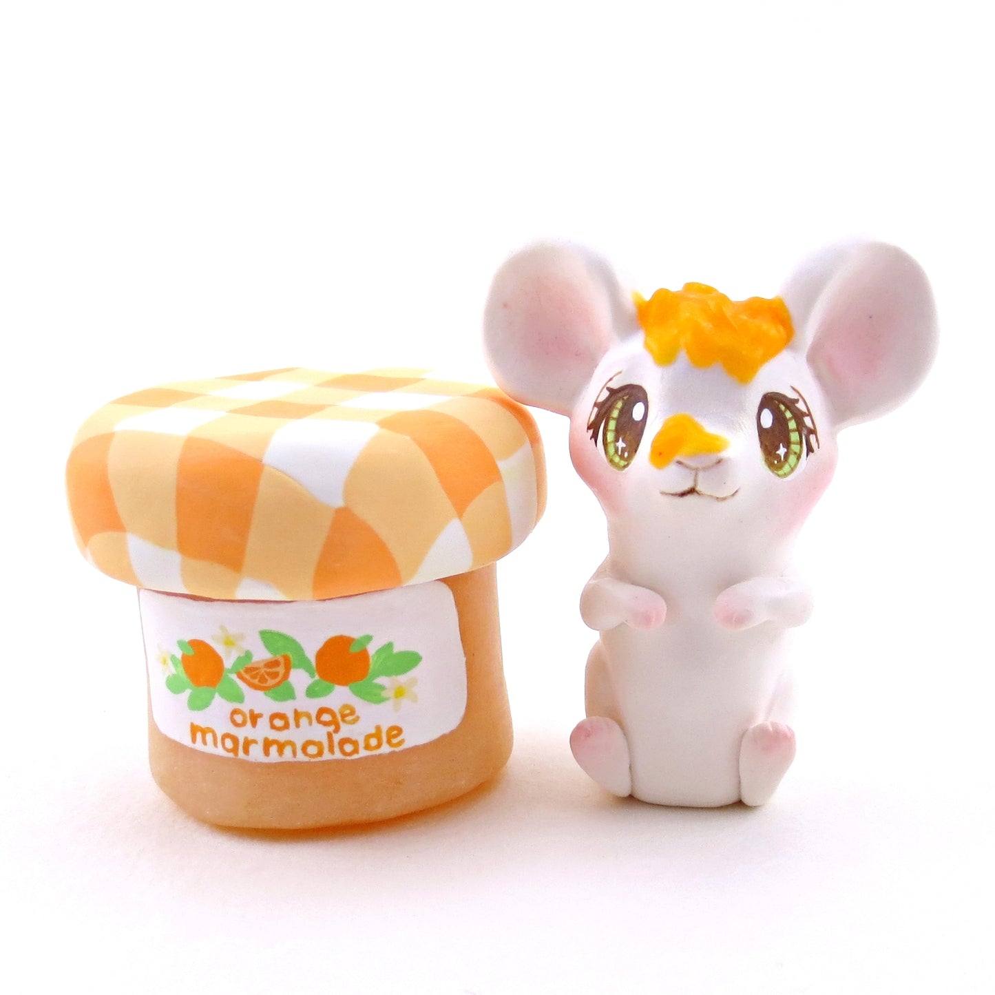 Orange Marmalade Jam Jar Mouse Figurine - Polymer Clay Animals Cottagecore Fruit Collection