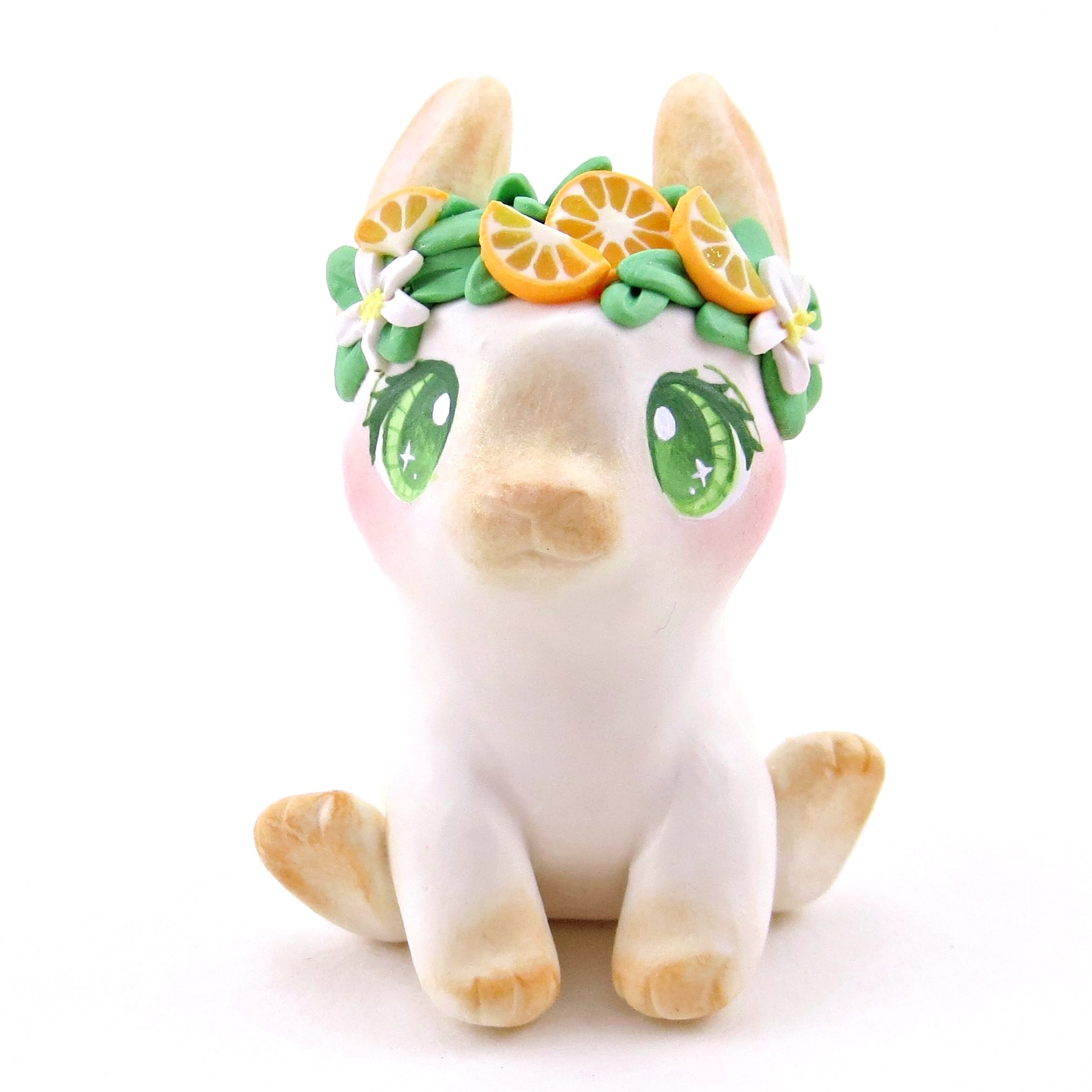 Orange Crown Bunny Figurine - Polymer Clay Animals Cottagecore Fruit Collection