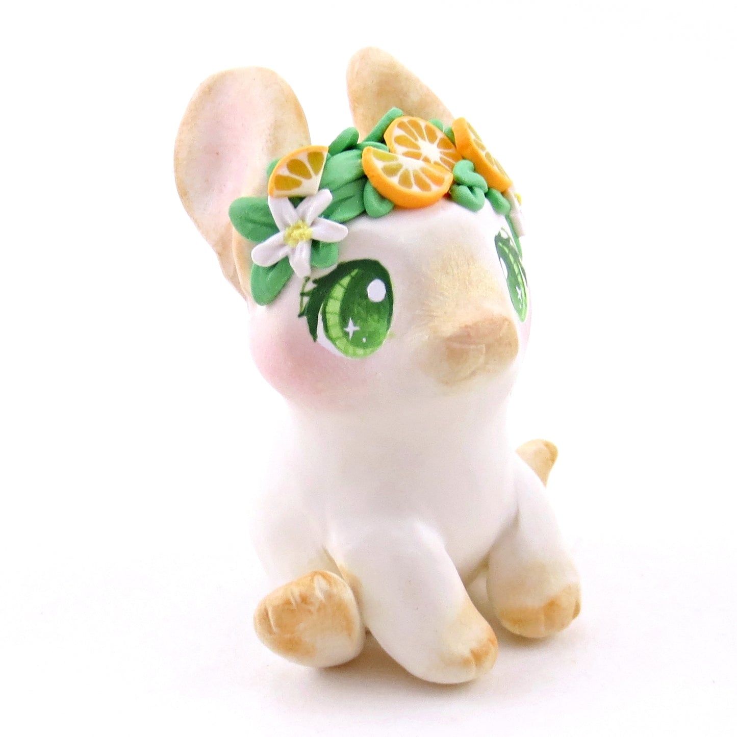 Orange Crown Bunny Figurine - Polymer Clay Animals Cottagecore Fruit Collection