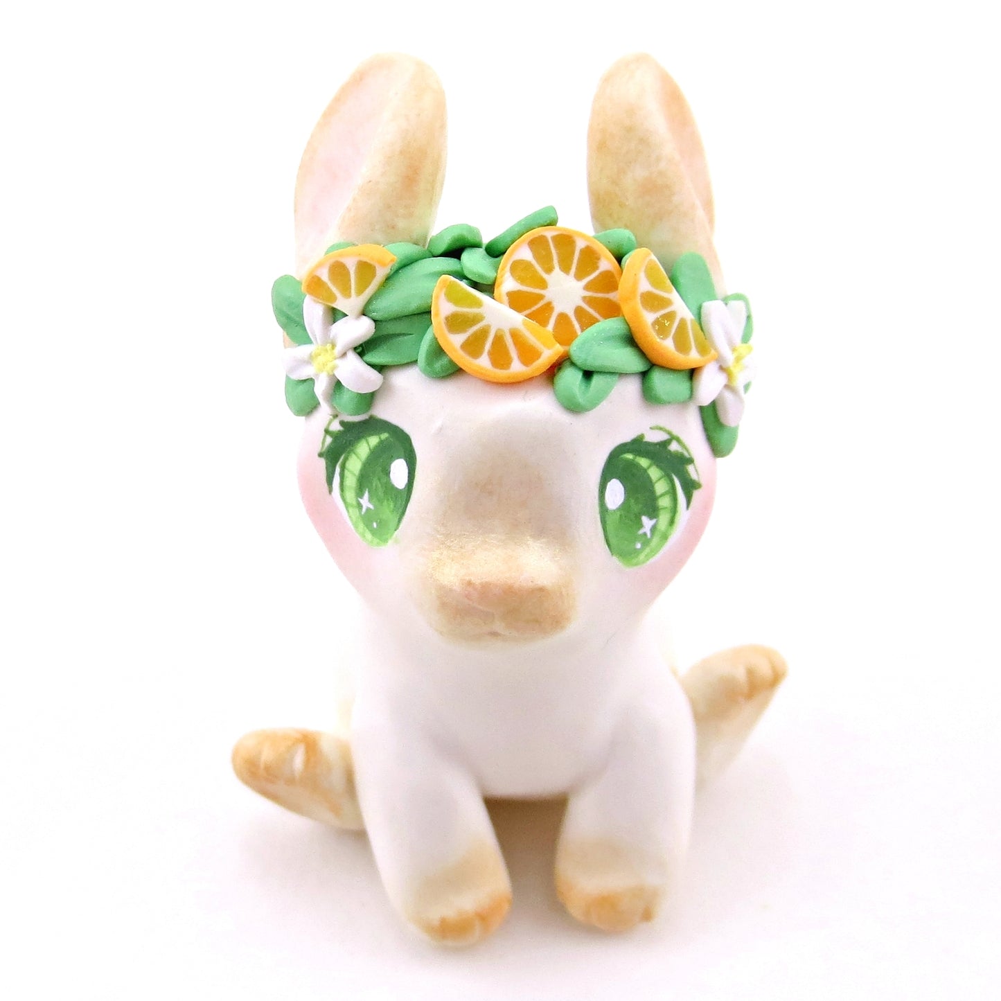 Orange Crown Bunny Figurine - Polymer Clay Animals Cottagecore Fruit Collection