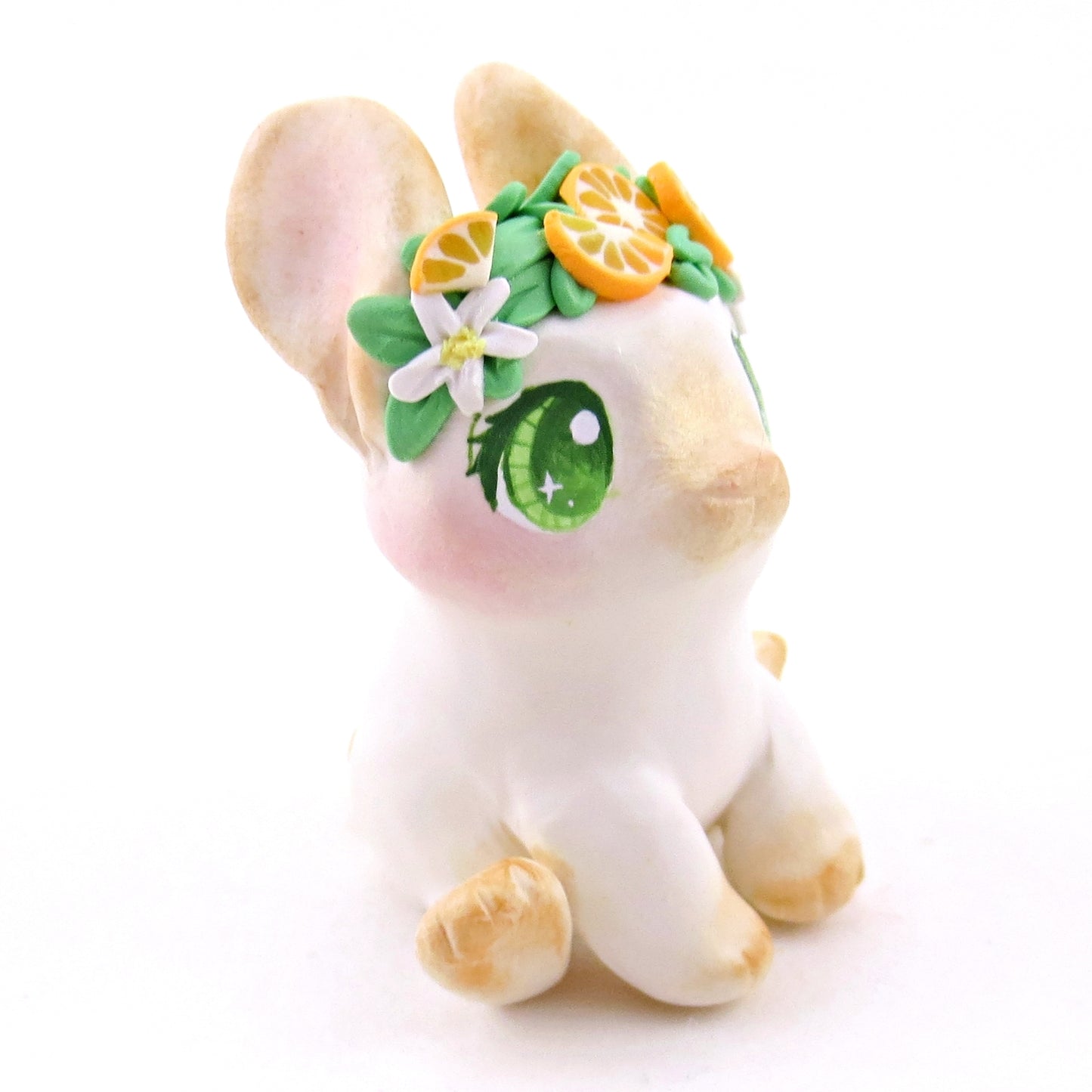 Orange Crown Bunny Figurine - Polymer Clay Animals Cottagecore Fruit Collection