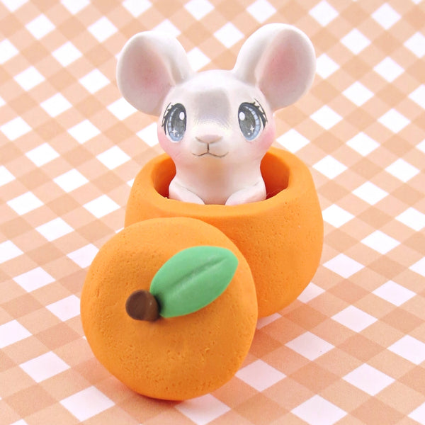 Mouse in an Orange House Figurine - Polymer Clay Animals Cottagecore Fruit Collection