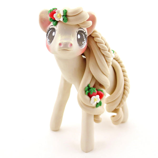 Strawberry Shine Pony Figurine - Polymer Clay Cottagecore Spring Animal Collection