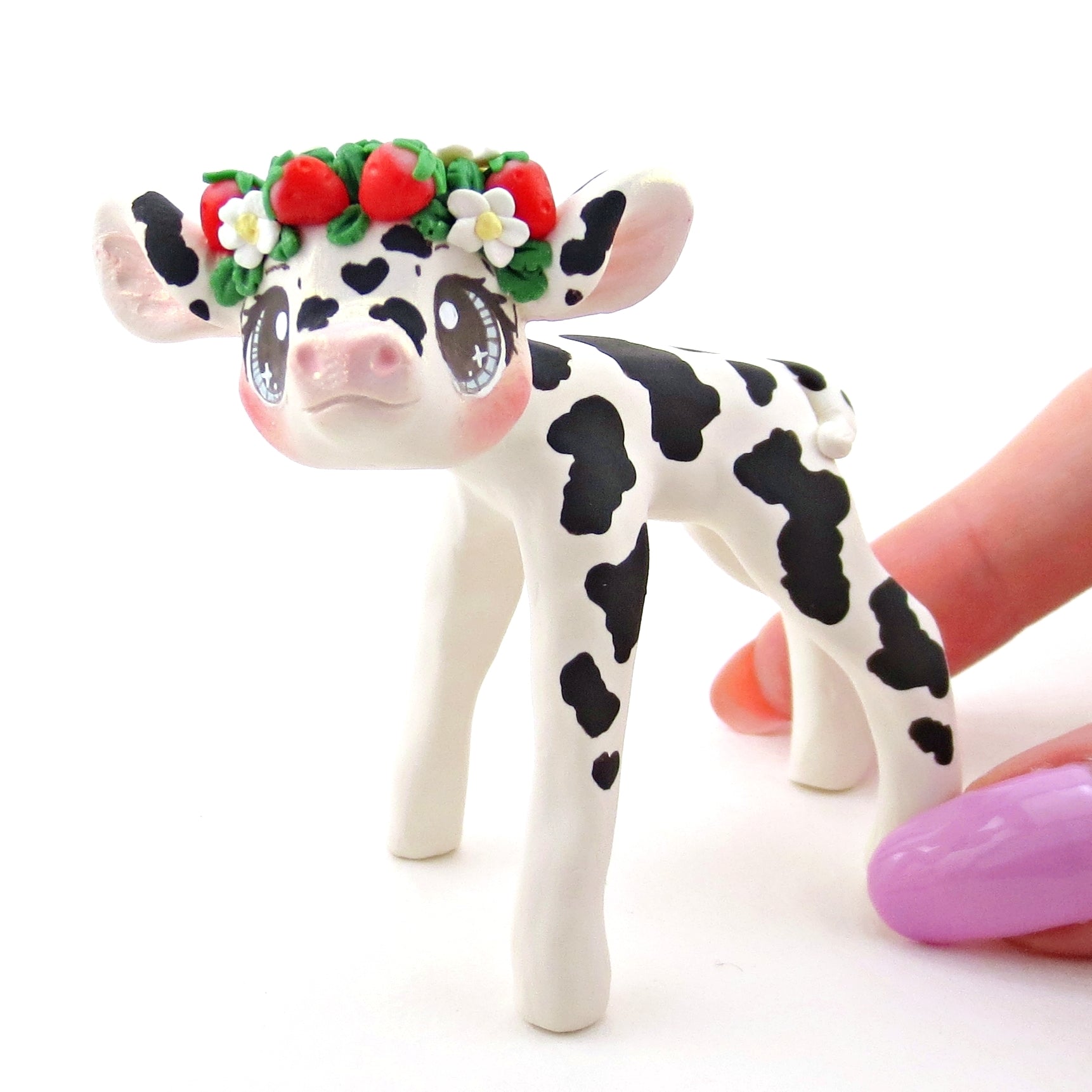 Black Spotted Strawberry Crown Holstein Cow Figurine - Polymer Clay Co Narwhal Carousel Co. Black Spotted Strawberry Crown Holstein Cow Figurine - Polymer Clay Co Narwhal Carousel Co.
