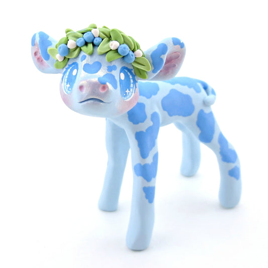 Blueberry Crown Cow Figurine - Polymer Clay Cottagecore Spring Animal Collection