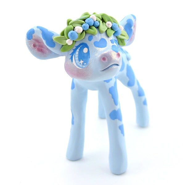Blueberry Crown Cow Figurine - Polymer Clay Cottagecore Spring Animal Collection