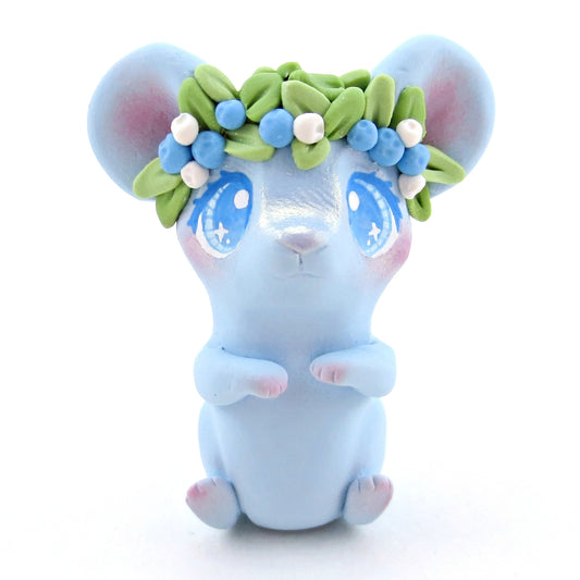 Blueberry Crown Mouse Figurine - Polymer Clay Cottagecore Spring Animal Collection