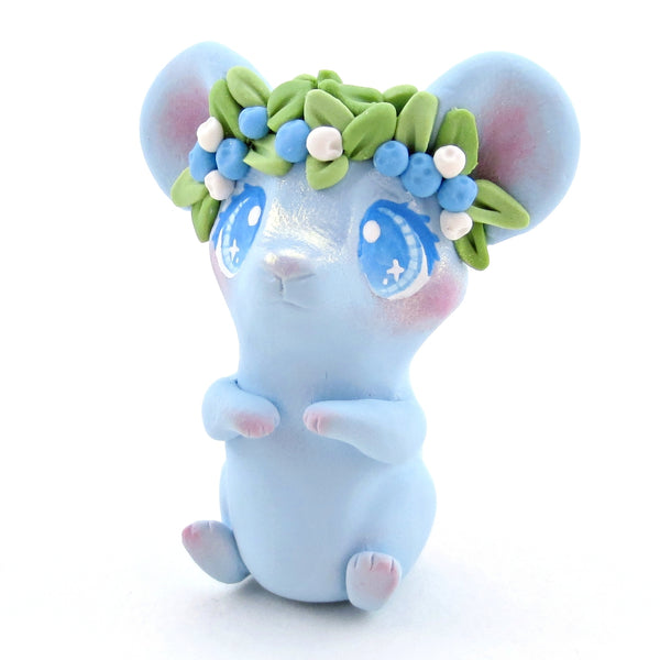 Blueberry Crown Mouse Figurine - Polymer Clay Cottagecore Spring Animal Collection