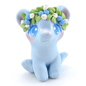 Blueberry Crown Bear Cub Figurine - Polymer Clay Cottagecore Spring Animal Collection