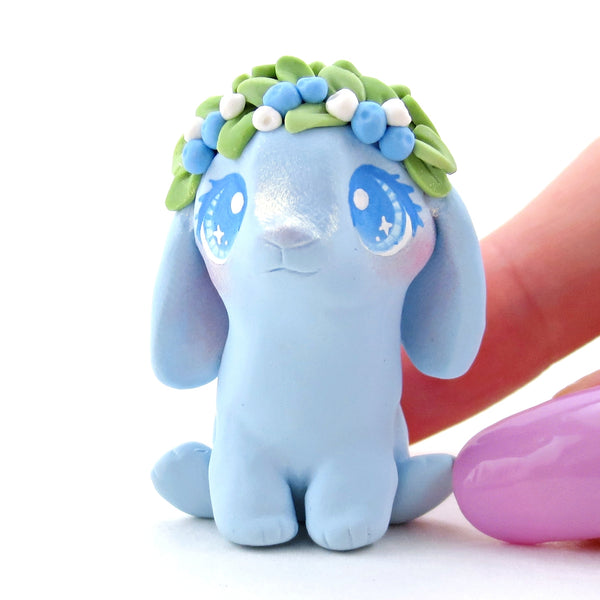 Blueberry Crown Bunny Figurine - Polymer Clay Cottagecore Spring Animal Collection