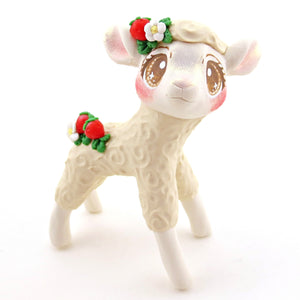 Strawberry Lamb Figurine - Polymer Clay Cottagecore Spring Animal Collection