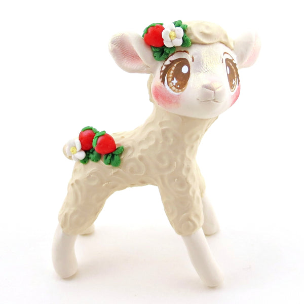 Strawberry Lamb Figurine - Polymer Clay Cottagecore Spring Animal Collection