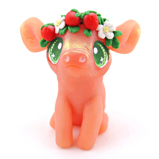 Strawberry Crown Piglet Figurine - Polymer Clay Cottagecore Spring Animal Collection