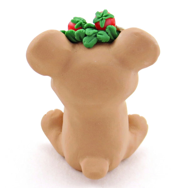 Strawberry Crown Bear Cub Figurine - Polymer Clay Cottagecore Spring Animal Collection