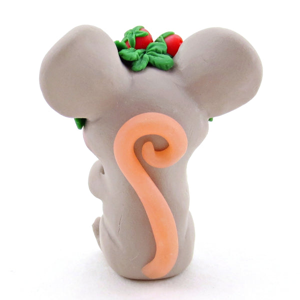 Strawberry Crown Mouse Figurine - Polymer Clay Cottagecore Spring Animal Collection